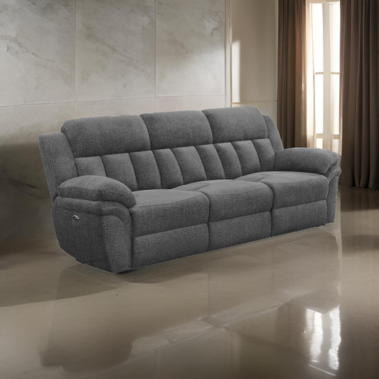 Diko 99 Inch Dual Power Recliner Sofa Cushioned Tufted Seats Gray Finish By Casagear Home BM315275