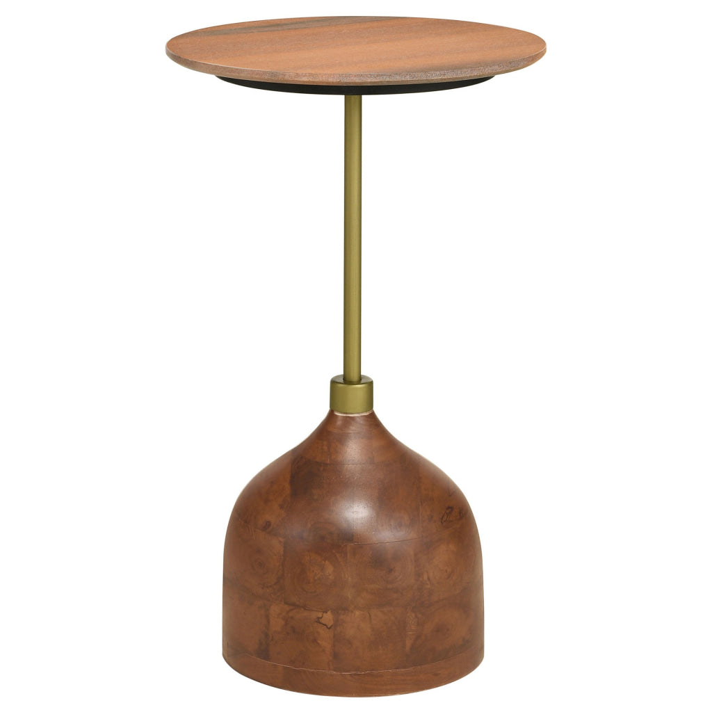 27 Inch Side Table Round Peach Marble Top Gold Metal Frame Pedestal Base By Casagear Home BM315277