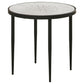 21 Inch Side End Table Round Marble Top Floral Motifs Black Frame White By Casagear Home BM315279