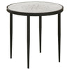 21 Inch Side End Table Round Marble Top Floral Motifs Black Frame White By Casagear Home BM315279