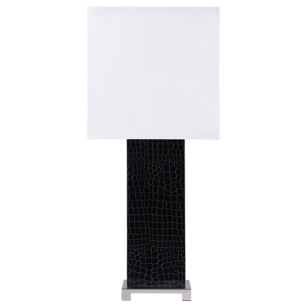 25 Inch Table Lamp Square White Shade Modern Black Crocodile Pattern Base By Casagear Home BM315282