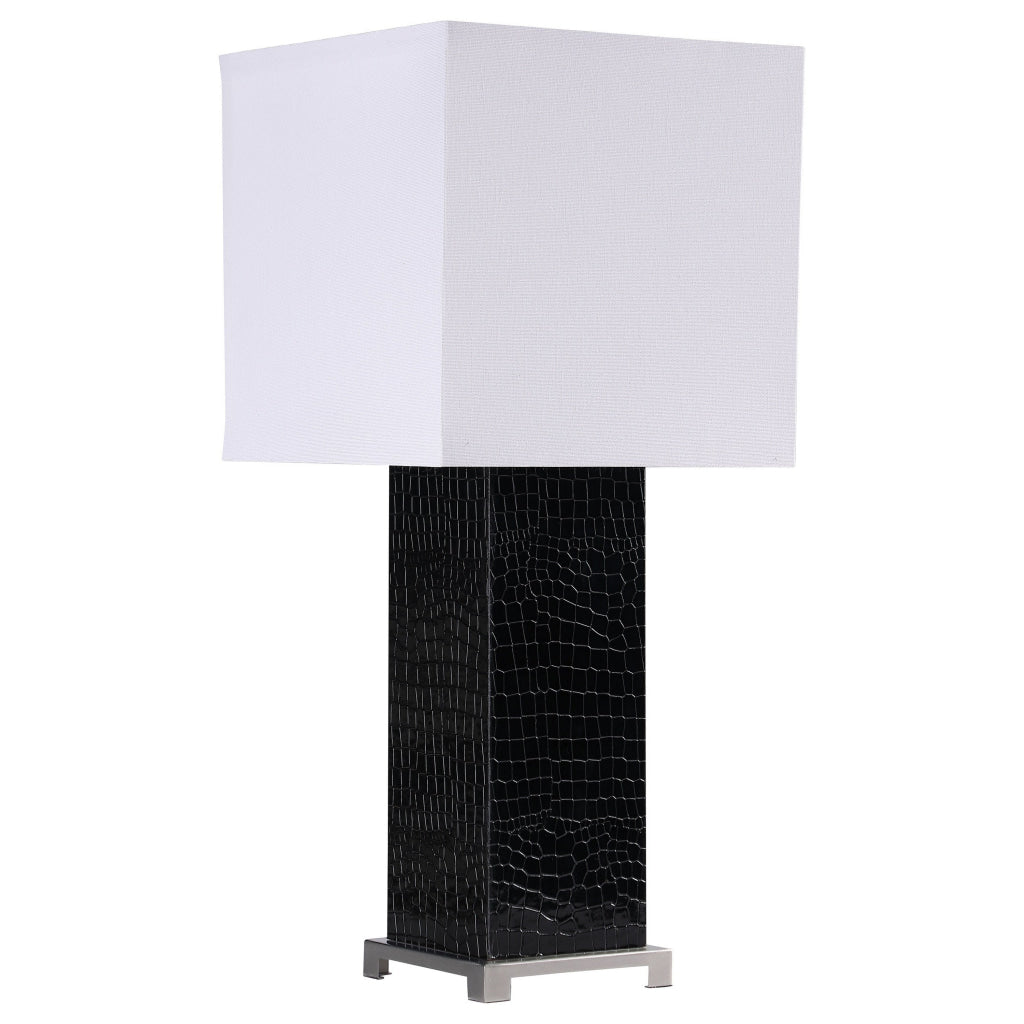 25 Inch Table Lamp Square White Shade Modern Black Crocodile Pattern Base By Casagear Home BM315282