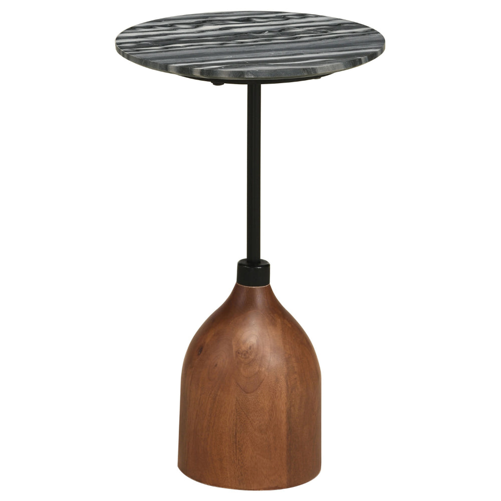 Side End Drink Table, Round Gray White Marble Top, Pedestal Base 14x14x24 By Casagear Home