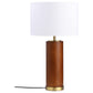 28 Inch Table Lamp White Fabric Drum Shade Gold Metal Brown Bridge Base By Casagear Home BM315284