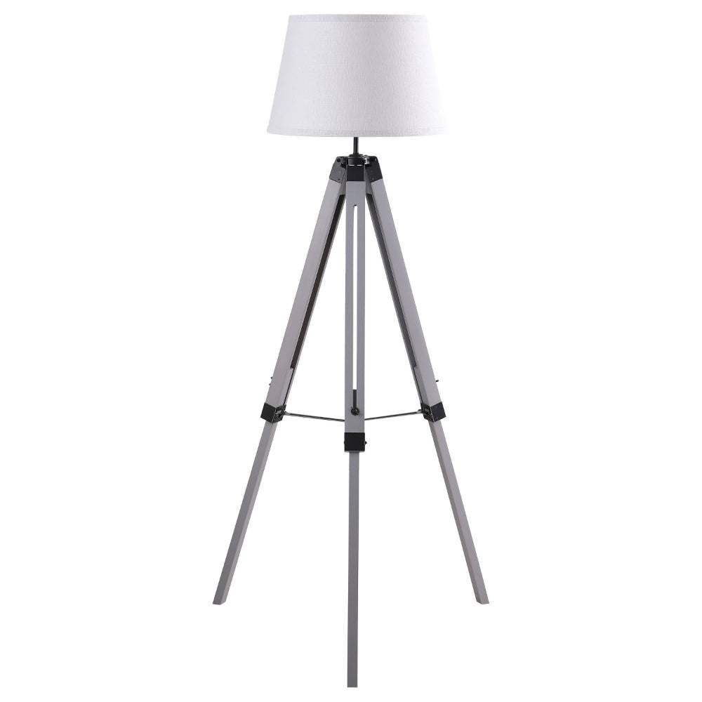 56 Inch Floor Lamp White Tapered Drum Shade Weathered Gray Tripod Base By Casagear Home BM315285