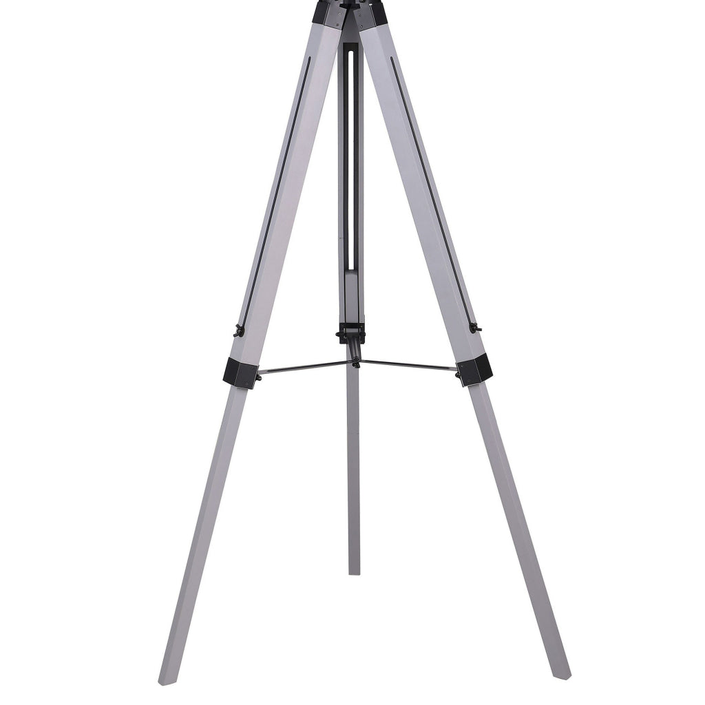 56 Inch Floor Lamp White Tapered Drum Shade Weathered Gray Tripod Base By Casagear Home BM315285