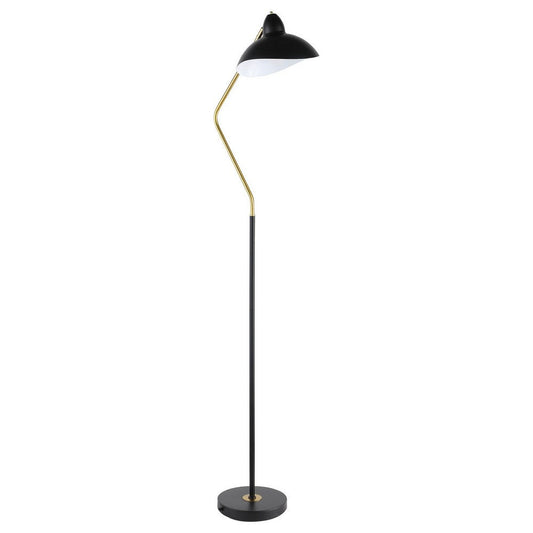 69 Inch Floor Lamp, V Curved Arm, Wavy Edges, Black Metal, Gold, White  By Casagear Home