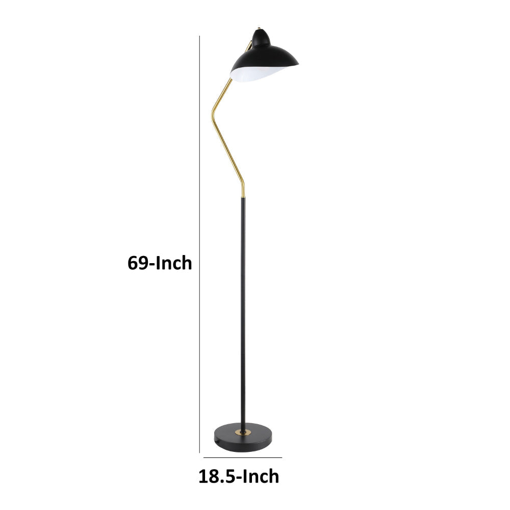 69 Inch Floor Lamp V Curved Arm Wavy Edges Black Metal Gold White By Casagear Home BM315286