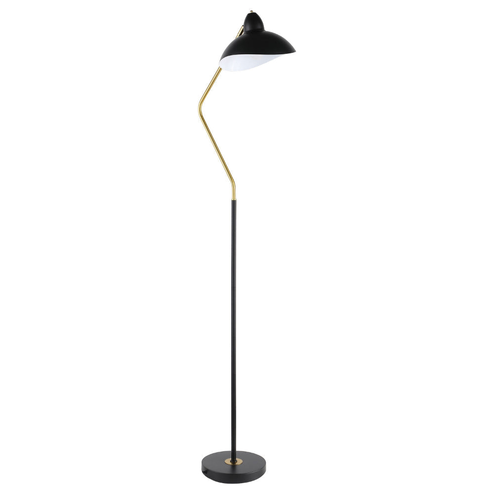 69 Inch Floor Lamp, V Curved Arm, Wavy Edges, Black Metal, Gold, White  By Casagear Home