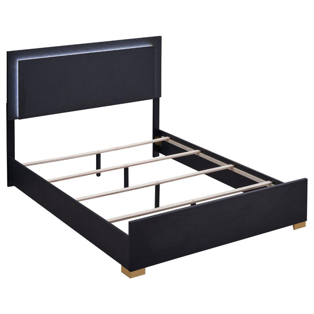 Dex Platform King Size Bed Panel LED Headboard Black Wood Melamine Finish By Casagear Home
