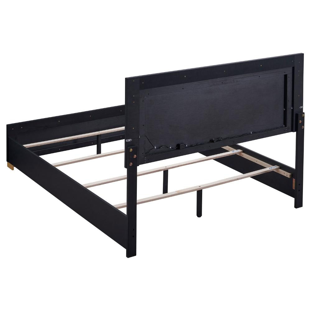 Dex Platform King Size Bed Panel LED Headboard Black Wood Melamine Finish By Casagear Home