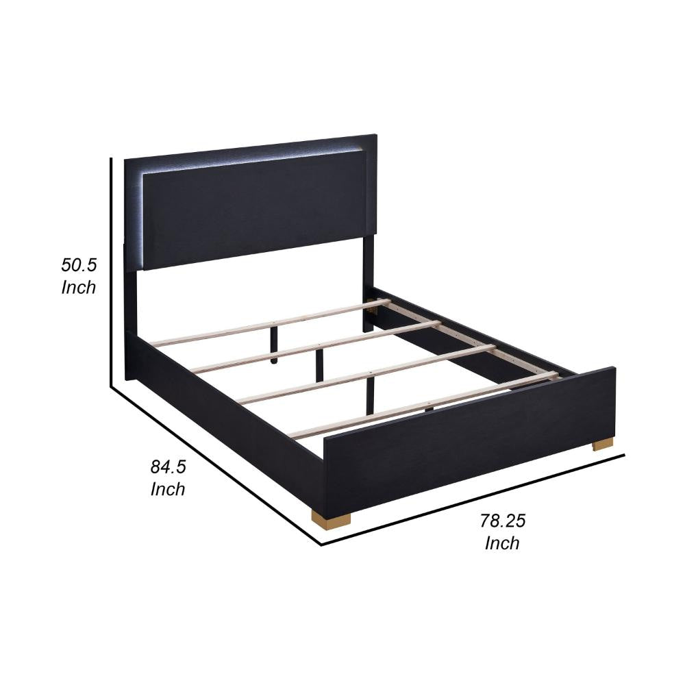Dex Platform King Size Bed Panel LED Headboard Black Wood Melamine Finish By Casagear Home