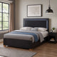 Dex Platform Queen Bed, Panel LED Headboard, Black Wood Melamine Finish By Casagear Home