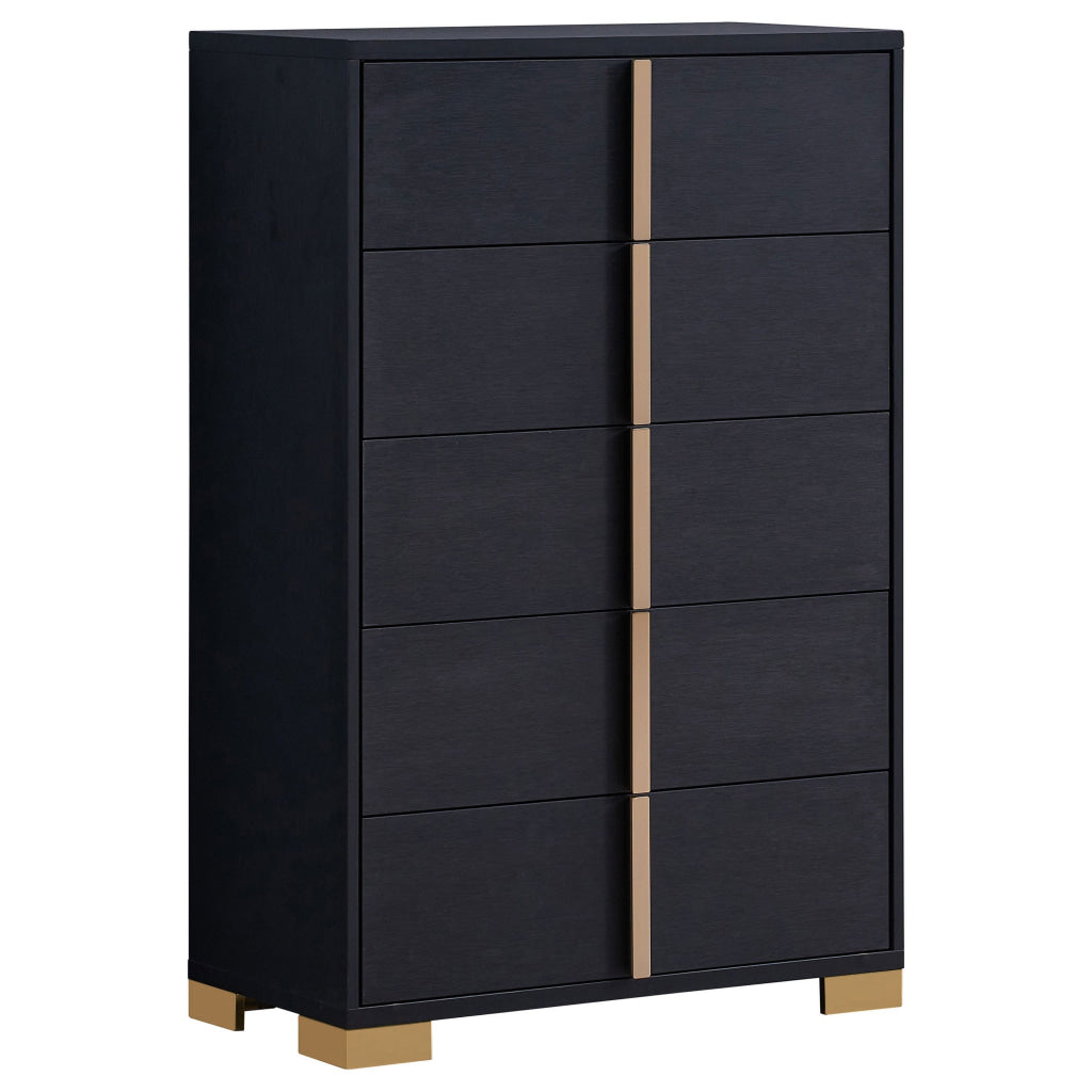 Dex 50 Inch Tall Dresser Chest 5 Drawers with Vertical Gold Handles Black By Casagear Home BM315291