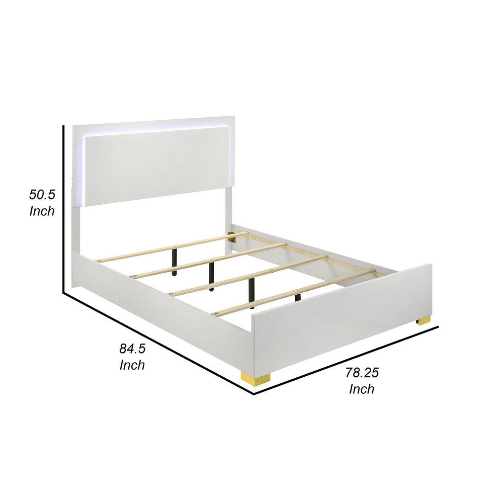 Dex Platform King Size Bed Panel LED Headboard White Wood Melamine Finish By Casagear Home BM315292