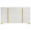 Dex 59 Inch Wide Dresser 6 Drawers with Long Vertical Gold Handles White By Casagear Home BM315295