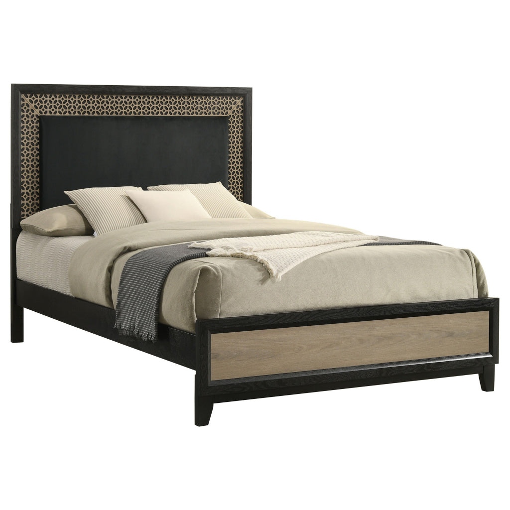 Aki Platform King Size Bed Panel Design Modern Cut Out Trim Black Wood By Casagear Home BM315297