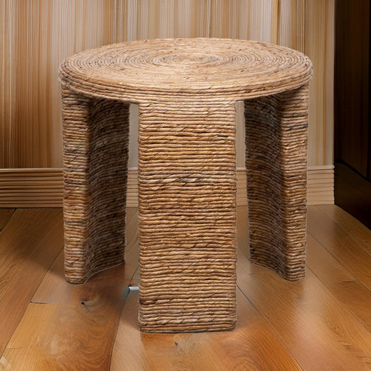 Asha 22 Inch Side End Table, Round Shaped Top with Natural Rattan Wrapping By Casagear Home