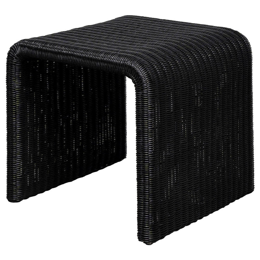 Gigi 22 Inch Side End Table Black Woven Rattan Square Waterfall Edges By Casagear Home BM315304