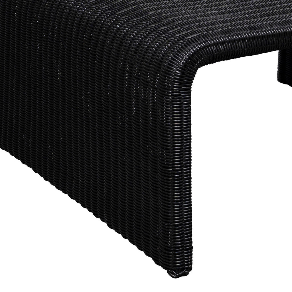 Gigi 36 Inch Coffee Table Black Woven Rattan Square Waterfall Edges By Casagear Home BM315305