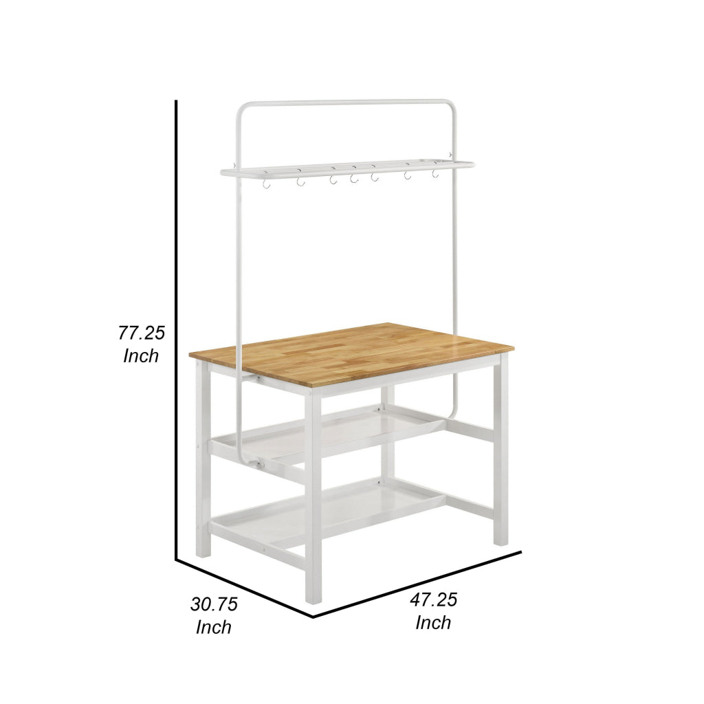 Hoa 77 Inch Counter Height Kitchen Table Racks Hook Stand White Wood By Casagear Home BM315309