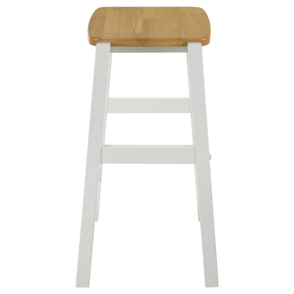 Hoa 24 Inch Counter Height Stool Set of 2 Footrest White Brown Solid Wood By Casagear Home BM315310