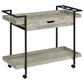 Tra 40 Inch Rolling Bar Cart 2 Tier with Drawer Gray Wood Black Metal By Casagear Home BM315313