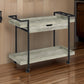 Tra 40 Inch Rolling Bar Cart, 2 Tier with Drawer, Gray Wood, Black Metal By Casagear Home