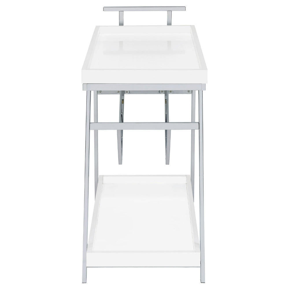 Kne 35 Inch Rolling Bar Cart 2 Tier with Drawer Stand White Wood Chrome By Casagear Home BM315314