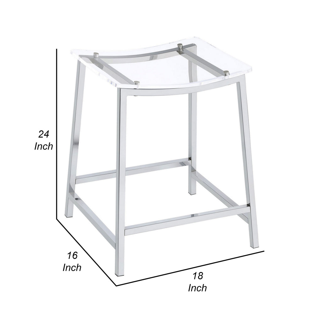 Ani 24 Inch Counter Height Stool Set of 2 Acrylic Clear Chrome Metal By Casagear Home BM315319