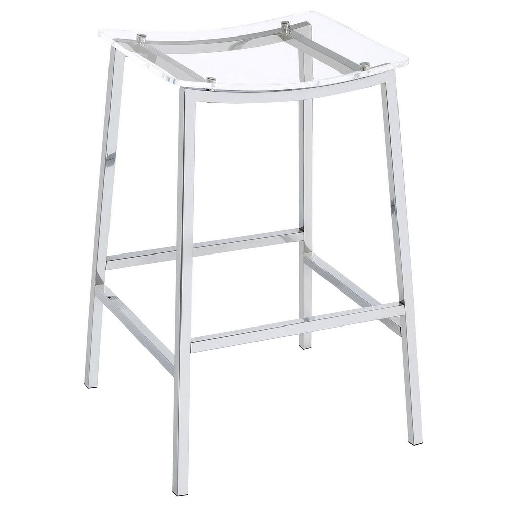 Ani 29 Inch Barstool Set of 2, Acrylic Clear Seat, Footrest, Chrome Metal By Casagear Home