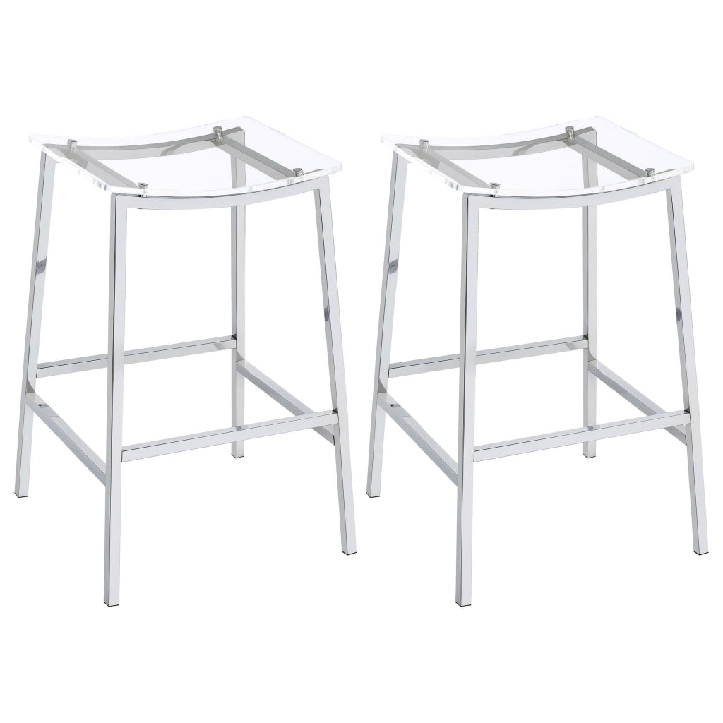 Ani 29 Inch Barstool Set of 2 Acrylic Clear Seat Footrest Chrome Metal By Casagear Home BM315320