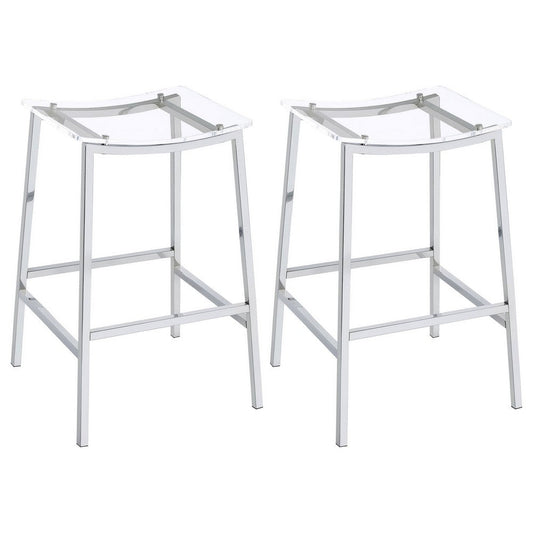 Ani 29 Inch Barstool Set of 2, Acrylic Clear Seat, Footrest, Chrome Metal By Casagear Home