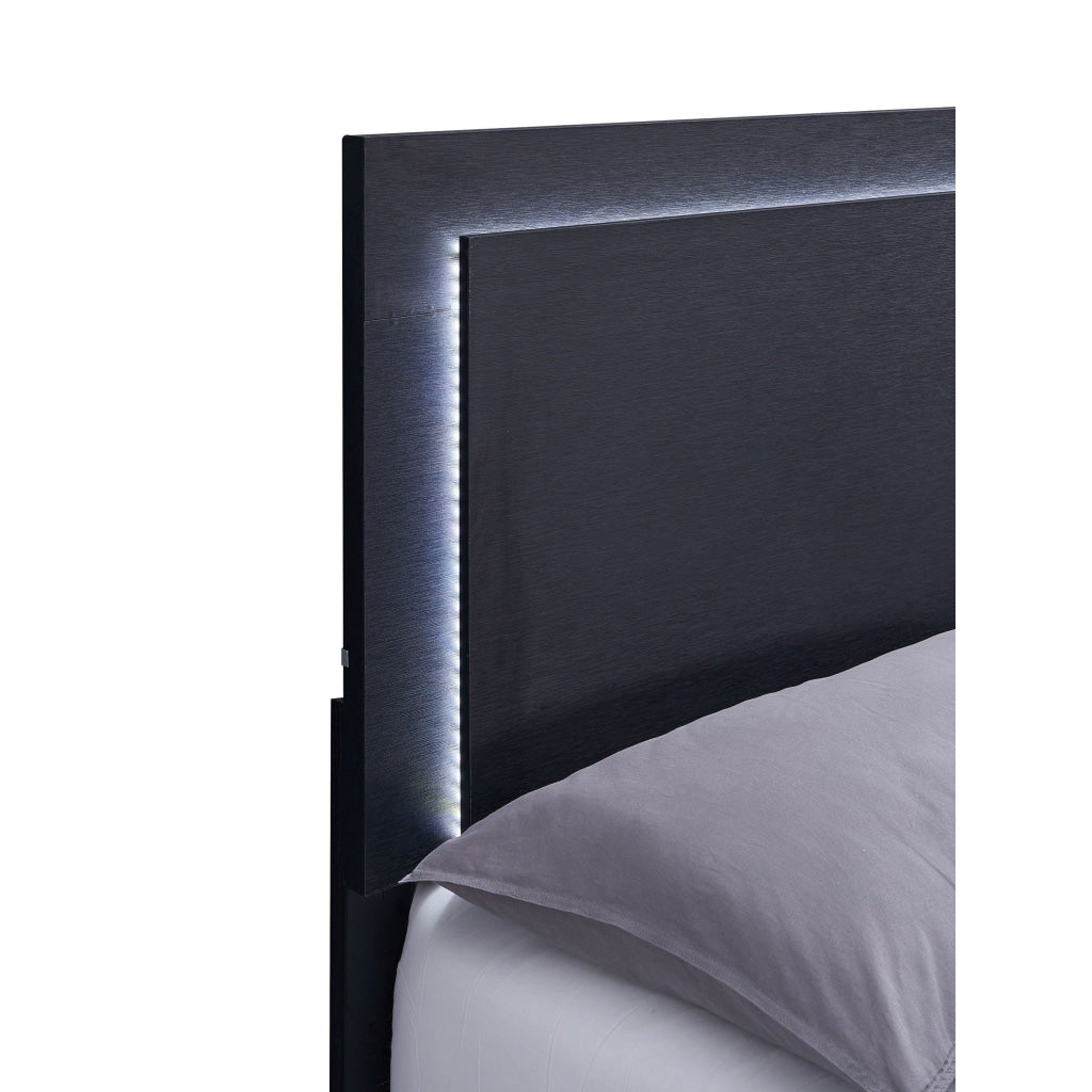 Dex Full Size Bed with LED Framed Headboard Black Wood Finish Gold Legs By Casagear Home BM315321