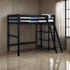 Ica Modern Twin Loft Bed with 3 Shelves and Ladder Black Solid Wood By Casagear Home BM315325