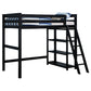 Ica Modern Twin Loft Bed with 3 Shelves and Ladder, Black Solid Wood By Casagear Home