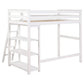 Ica Modern Twin Loft Bed with 3 Shelves and Ladder White Solid Wood By Casagear Home BM315326