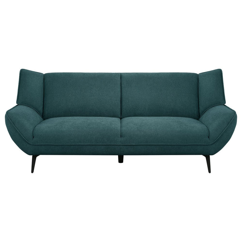 Toer 84 Inch Wide Sofa Flared Arms Soft Teal Blue Upholstery Black Metal By Casagear Home BM315327