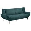 Toer 84 Inch Wide Sofa, Flared Arms, Soft Teal Blue Upholstery, Black Metal By Casagear Home