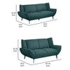 Toer 2 Piece Sofa Loveseat Set Flared Arms Teal Blue Fabric Black Legs By Casagear Home BM315328