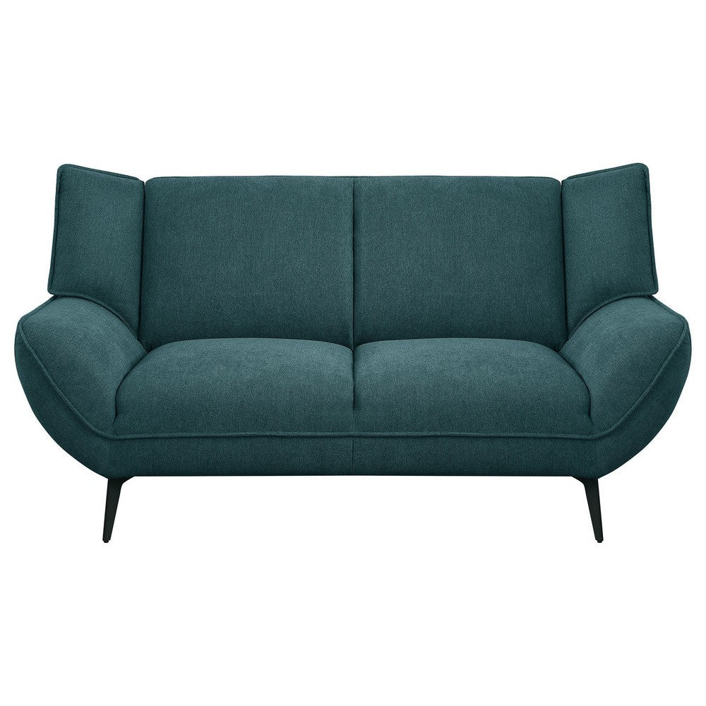 Toer 68 Inch Plush Loveseat Flared Arms Teal Blue Fabric Black Metal By Casagear Home BM315329