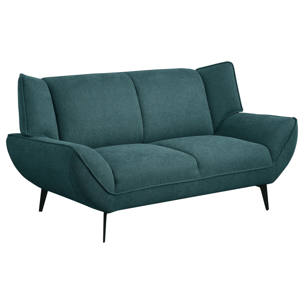 Toer 68 Inch Plush Loveseat Flared Arms Teal Blue Fabric Black Metal By Casagear Home BM315329