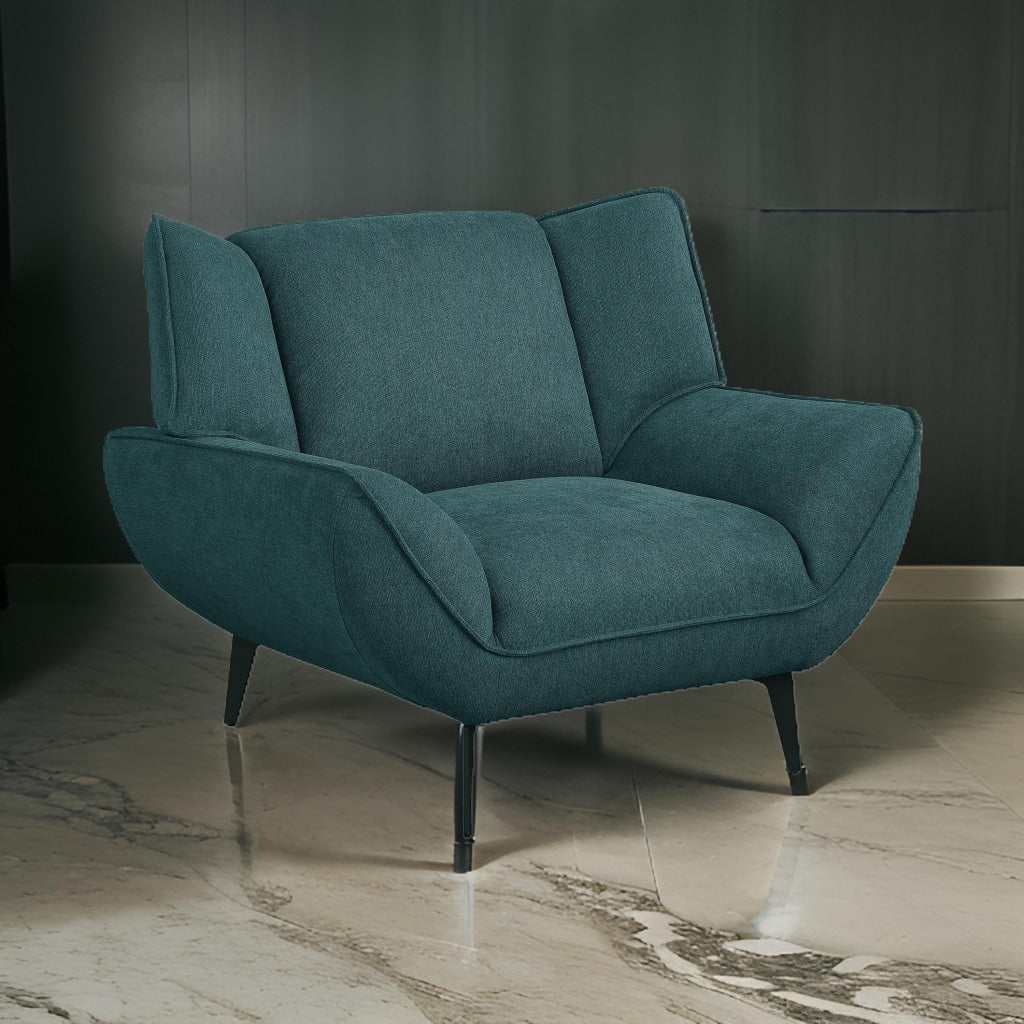 Toer 43 Inch Accent Sofa Chair Flared Arms Teal Blue Fabric Black Metal By Casagear Home BM315330