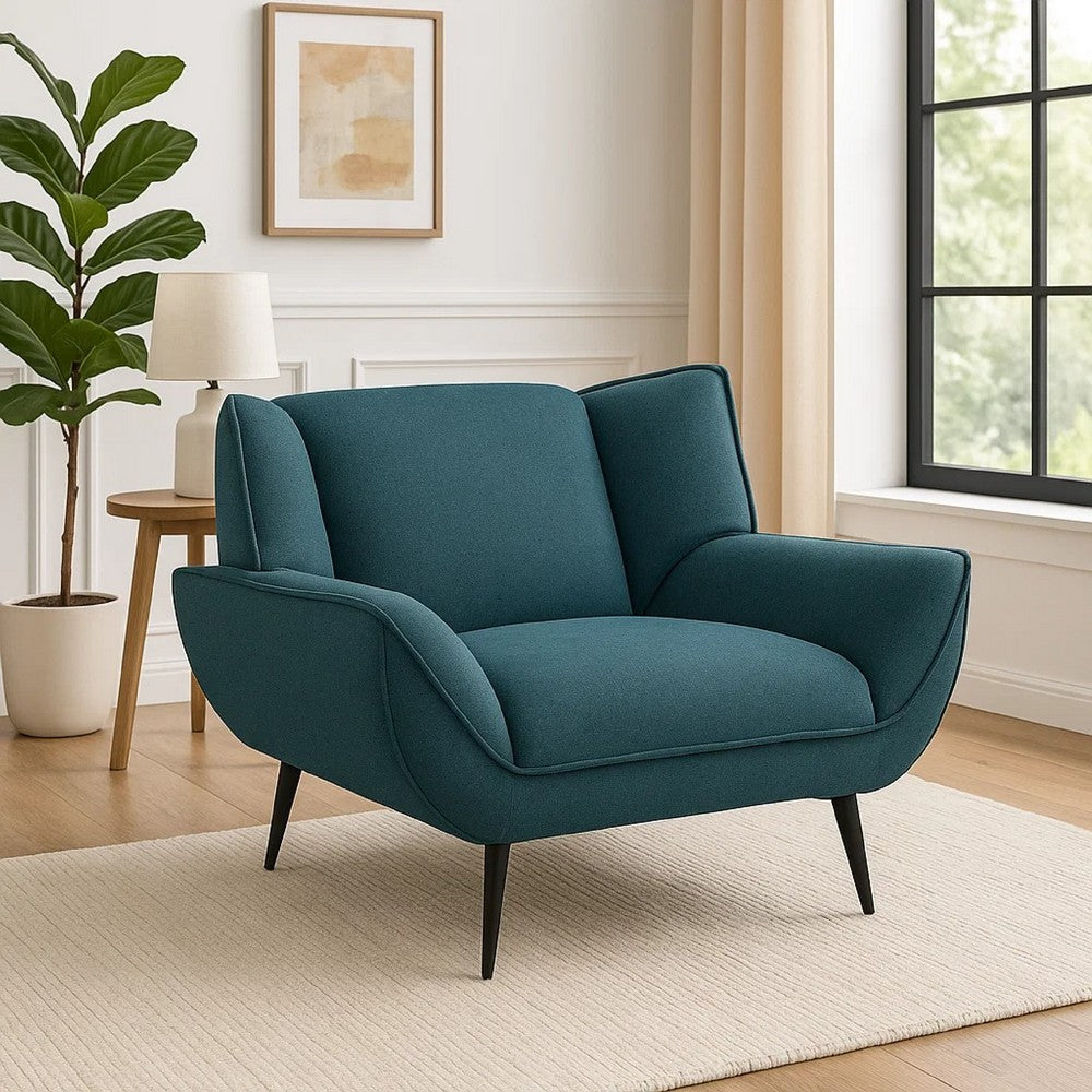 Toer 43 Inch Accent Sofa Chair, Flared Arms, Teal Blue Fabric, Black Metal By Casagear Home