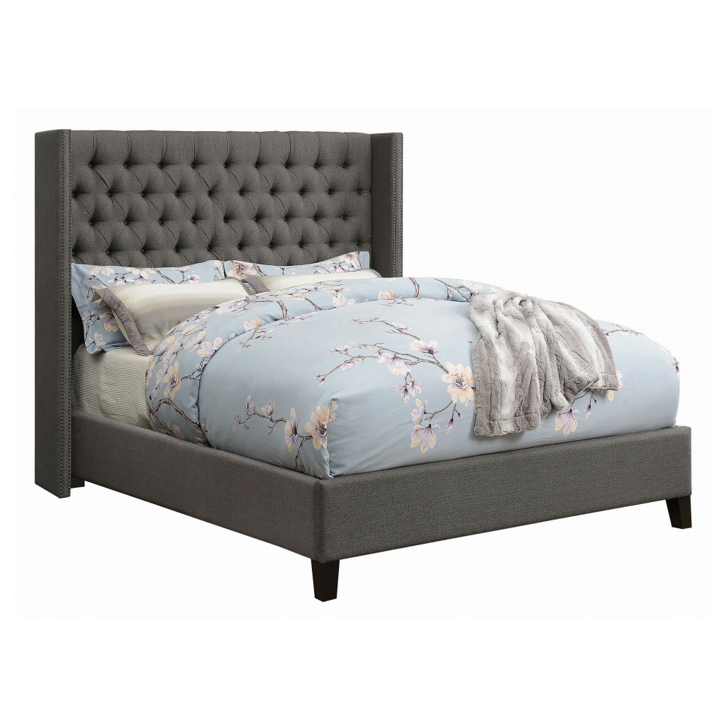 Diya King Size Platform Bed Button Tufted Upholstery Nailhead Trim Gray By Casagear Home BM315335