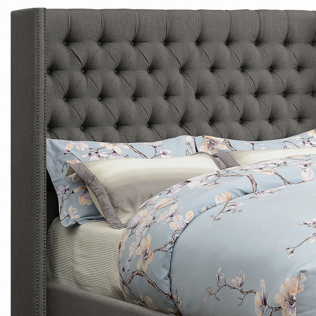 Diya California King Platform Bed Button Tufted Upholstery Nailhead Gray By Casagear Home BM315336