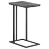 Enu 25 Inch Accent C Table, Marble Top, Black Metal Cantilever Base, Gray  By Casagear Home