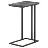 Enu 25 Inch Accent C Table, Marble Top, Black Metal Cantilever Base, Gray  By Casagear Home