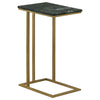 Enu 25 Inch Accent C Table Marble Top Gold Metal Cantilever Base Gray By Casagear Home BM315340