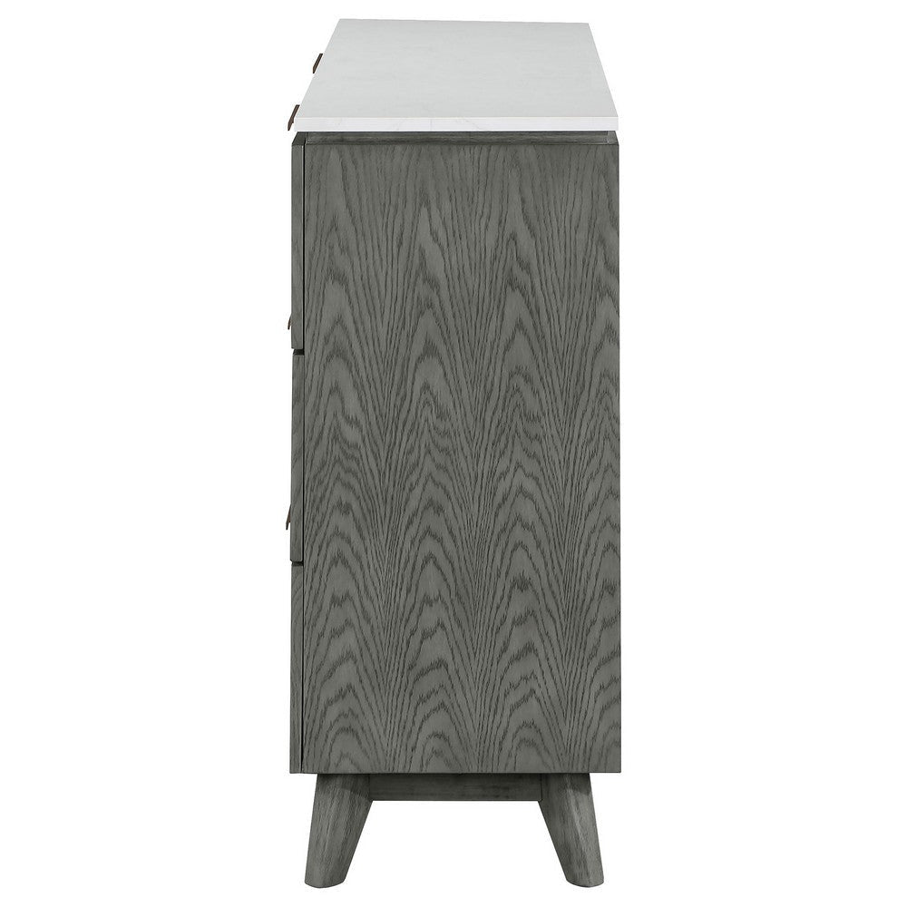 Tira 63 Inch Wide Dresser 6 Drawers with Handles White Marble Top Gray By Casagear Home BM315342